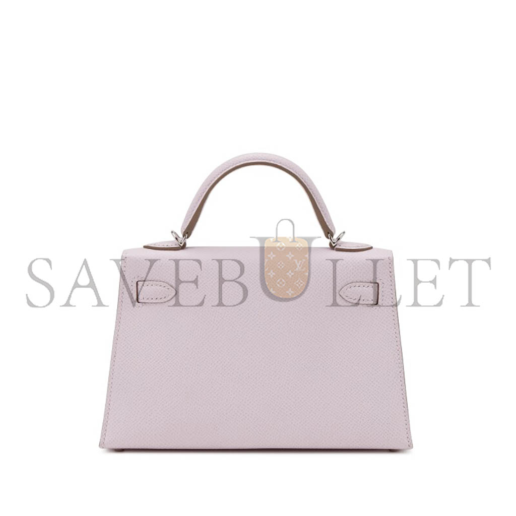 HERMÈS MASTER MAUVE PALE EPSOM MINI KELLY SELLIER 20 PALLADIUM HARDWARE (19*12*5.5cm)